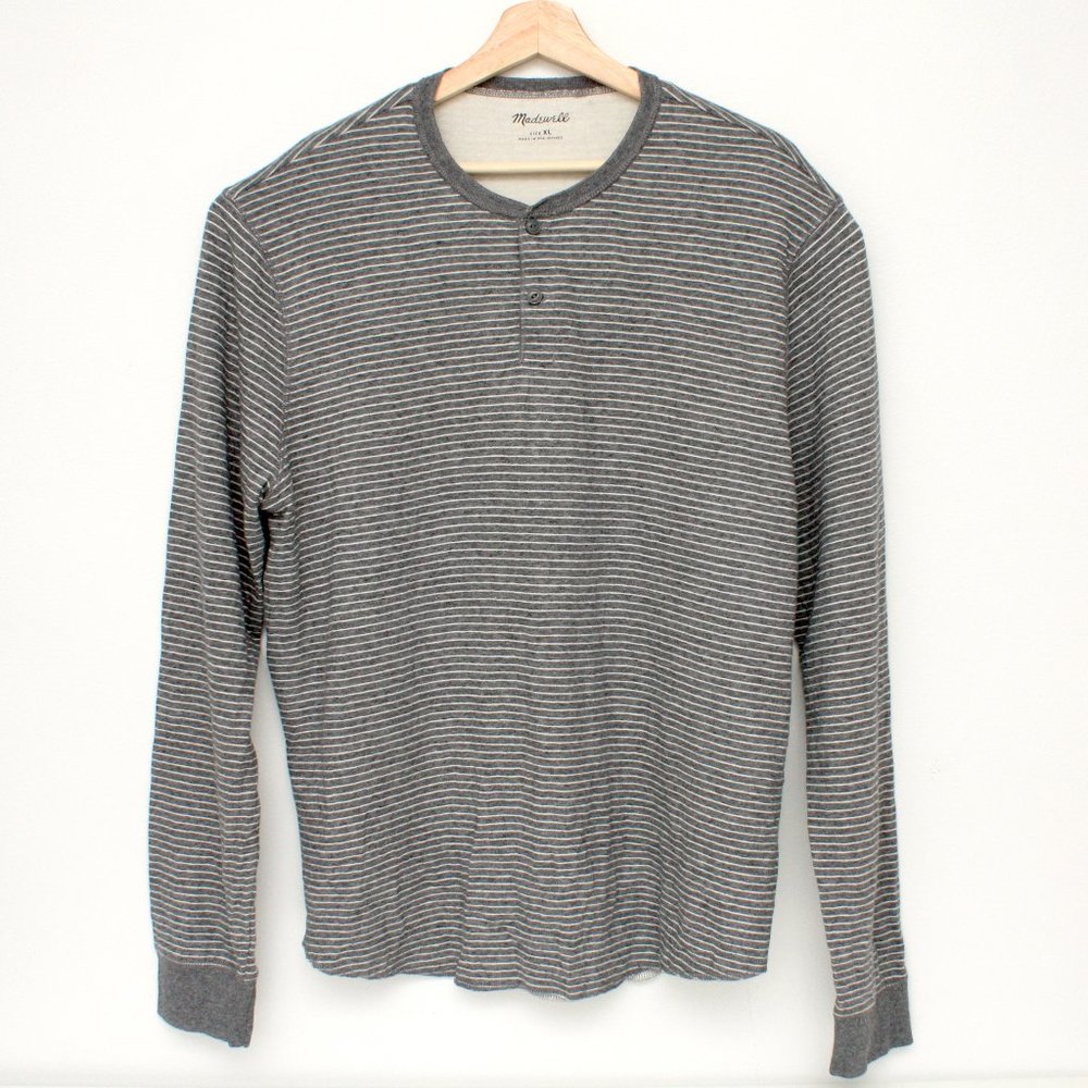 Madewell Men's Long Sleeve Doubledown Henley Shirt Striped Gray XL